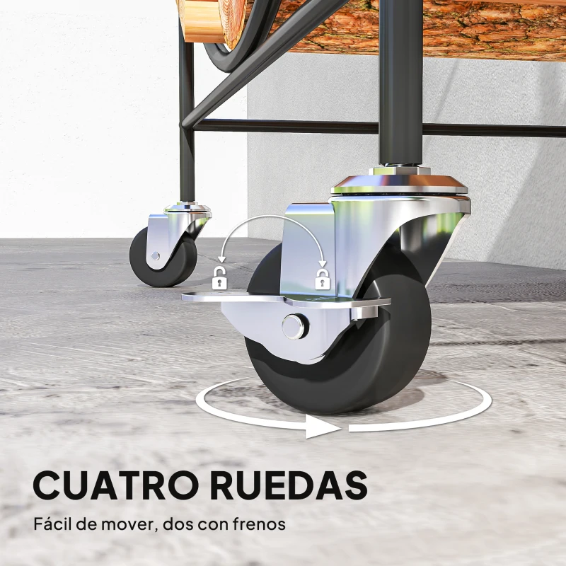 Outsunny Leñero Exterior Metálico de Chimenea Soporte para Leña con Ruedas para Interior y Exterior 51x30x60 cm Negro