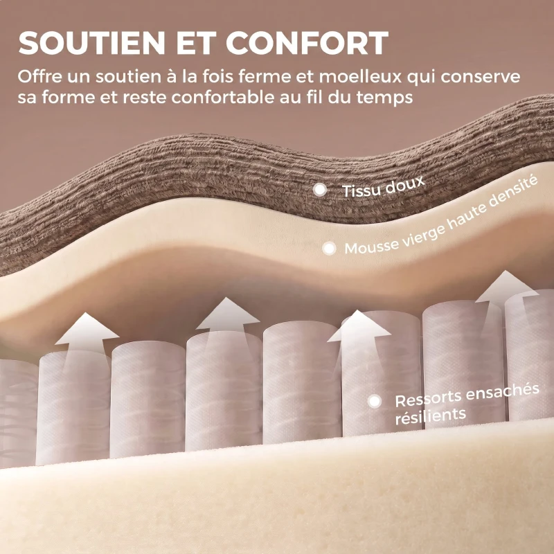 HOMCOM Canapé 3 Places en Chenille 244 cm, Canapé Salon Moderne, Assise et Accoudoirs Larges, Ressorts Ensachés, Marron Clair