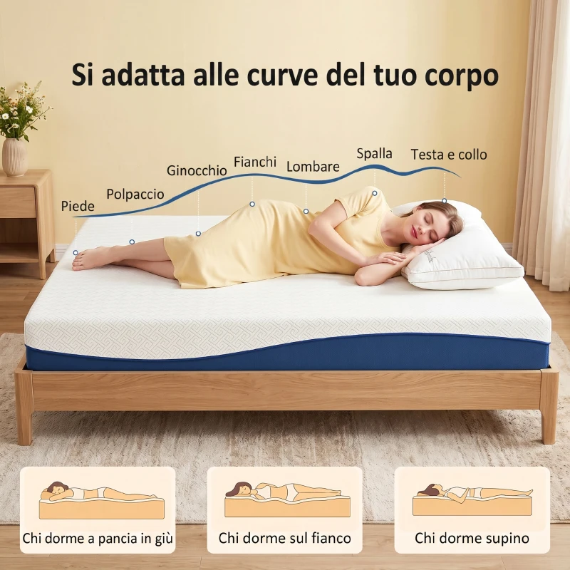 HOMCOM Colchón 190x140 cm Grosor 20 cm Colchón Viscoelástico con Té Verde Firmeza Media Cama Refrescante con Espuma de Gel