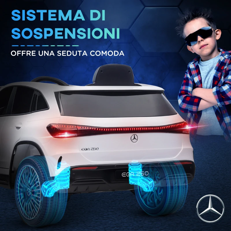 HOMCOM Macchina Elettrica per Bambini 3-8 Anni con Telecomando, Fari e Clacson, 111.5x69x52.5 cm, Bianca e Nera