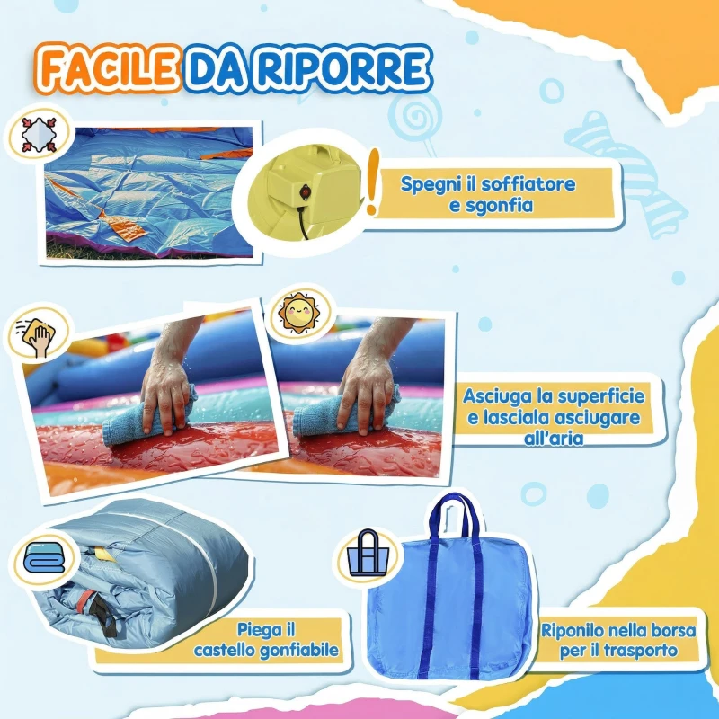 Outsunny Castello Gonfiabile 4 in 1 Bimbi 3-8 Anni, Scivolo e Piscina, 265x260x200cm