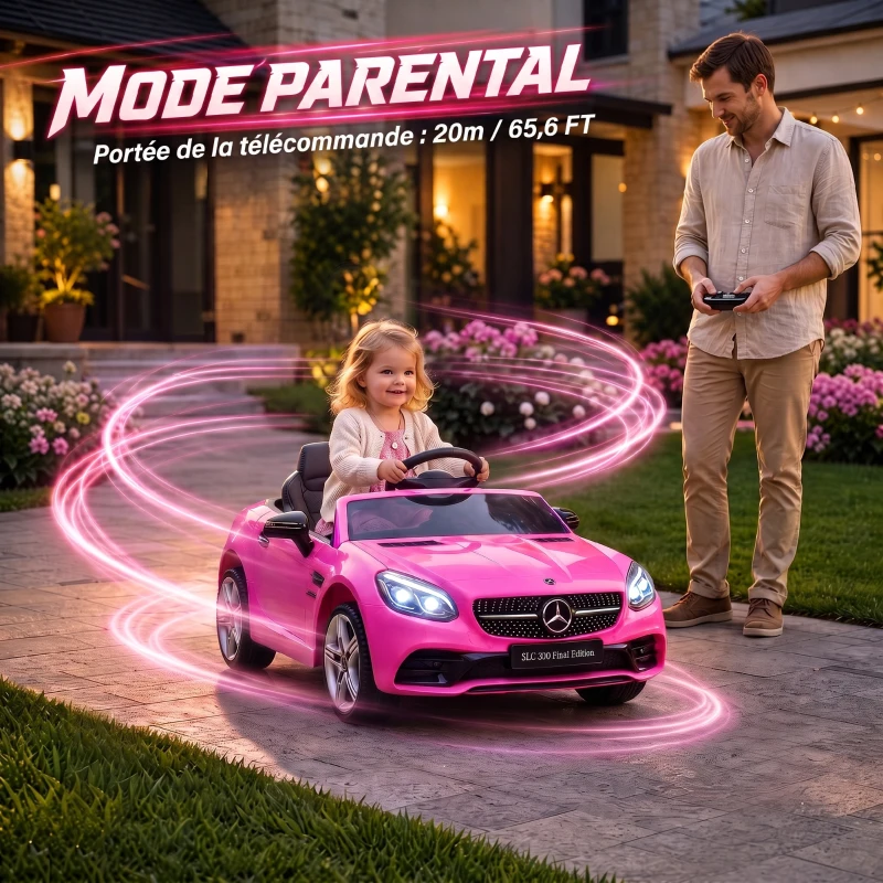 AIYAPLAY Macchina Elettrica per Bambini 3-6 Anni con Luci LED, Effetti Sonori e Telecomando, 107x62.5x44 cm, Rosa