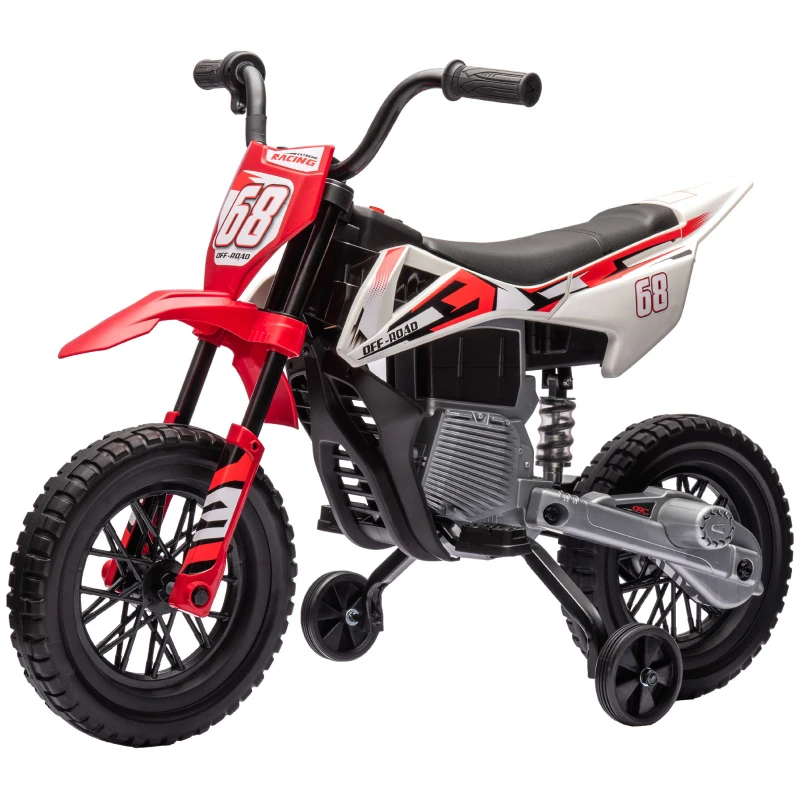 AIYAPLAY Motocicletă electrică pentru copii cu roți ajutătoare, din PP și metal, 109,5x60x72,5 cm, roșie