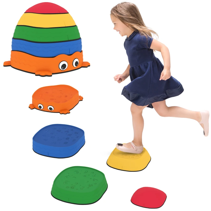 AIYAPLAY Set van 5 Balansstenen, Stapelbaar, Kikkervorm, Kunststof, Kleurrijk