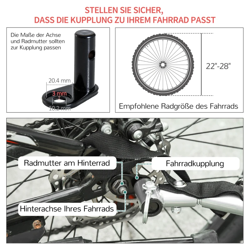 HOMCOM 20 inch aanhangwagen transportaanhanger fietsaanhanger rood / zwart