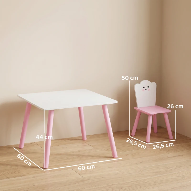 AIYAPLAY Table enfant avec chaise, ensemble table et 2 chaises en bois pour dessiner, jouer, étudier, rose