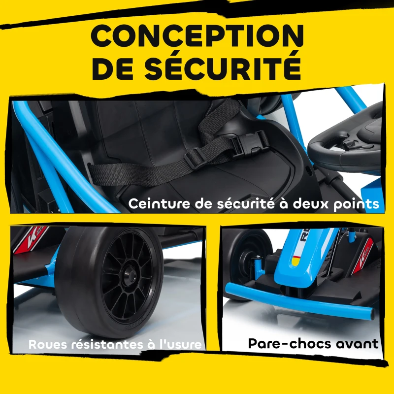 AIYAPLAY Voiture électrique GoKart kart électrique pour enfants 2 x 24 V moteurs mode dérive à 13 km/h 119 x 77 x 54 cm bleu