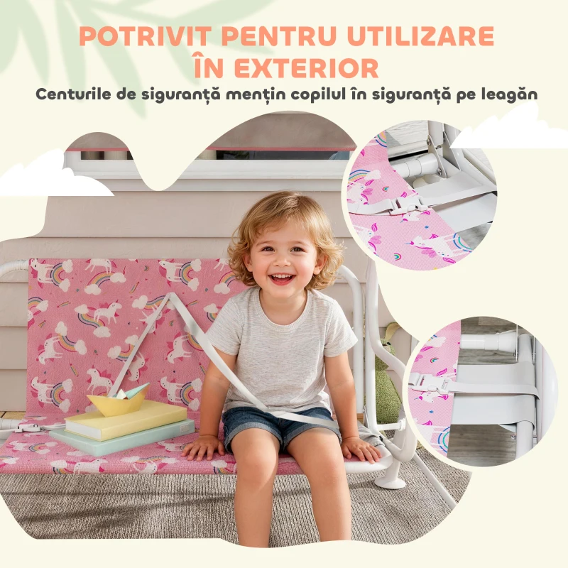 AIYAPLAY Leagăn pentru Copii, Leagăn de Grădină cu 2 Locuri 112x75x120 cm Roz