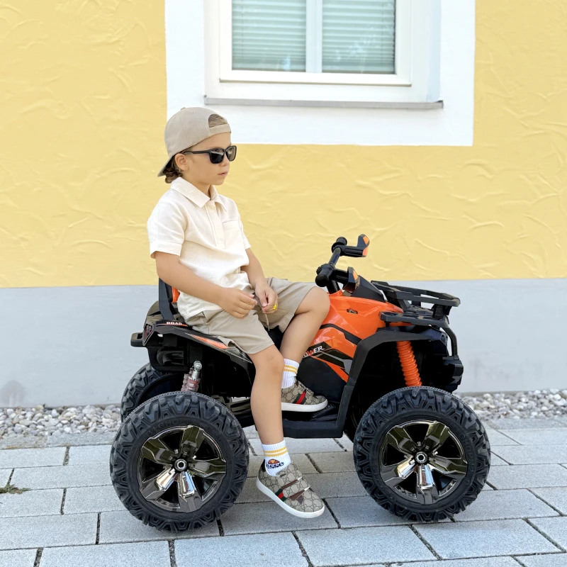 HOMCOM 12V Kinderfahrzeug mit Vorwärts-, Rückwärtsfunktion, MP3-Musikplayer, Scheinwerfer, 3-8 km/h, 3-5 Jahre, Orange(m-12)