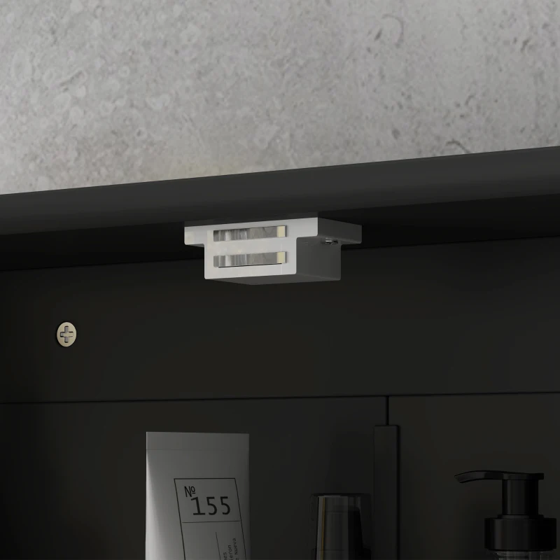 kleankin Armario de Baño con Espejo Armario de Pared con 2 Puertas Estante Abierto Estante Ajustable 56x13x58cm Negro