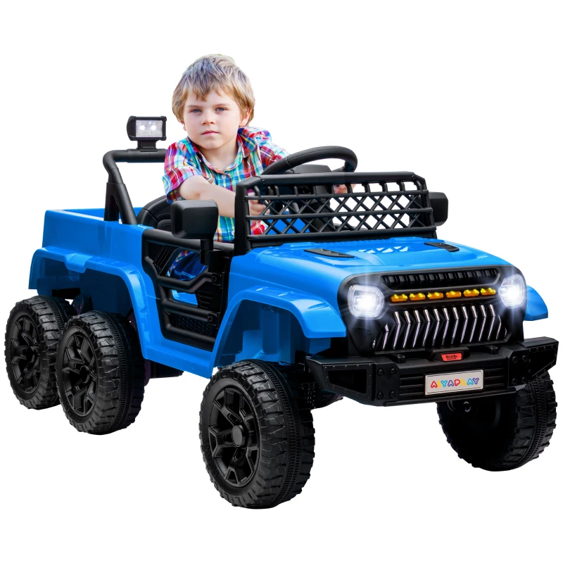 AIYAPLAY 12V Elektrisches Kinderauto, mit Anhänger, LED-Lichtern, Musik und Hupe, für Kinder im Alter von 3-8 Jahren, Hellblau