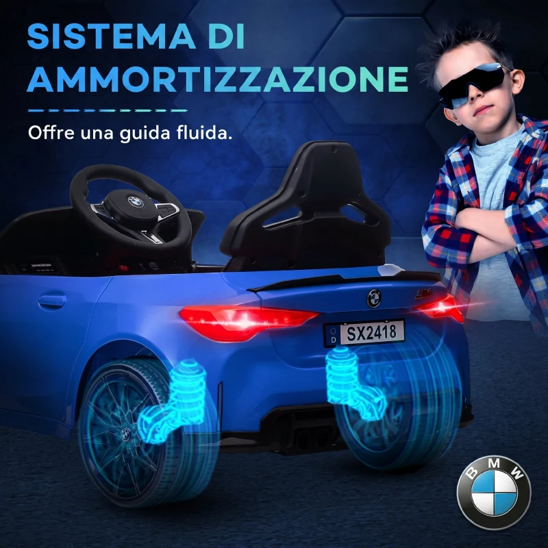 AIYAPLAY Macchina Elettrica per Bambini a Licenza BMW M4 con Telecomando, Clacson e Fari, 108x69.5x51 cm, Blu
