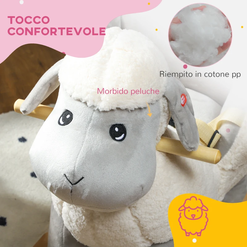 AIYAPLAY Cavallo a Dondolo per Bambini 18-36 Mesi a Forma di Pecorella con Suoni e Rivestimento Morbido, Grigio