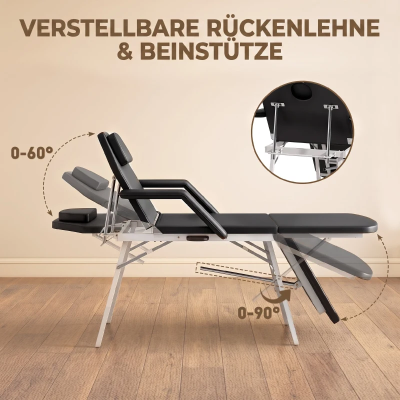 HOMCOM Draagbare 3-delige massagetafel met gezichtsuitsparing, afneembare hoofdsteun en armleuningen