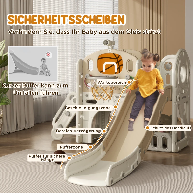 AIYAPLAY Kinderspeeltoestel, 7-in-1 glijbaan, indoor speelparadijs met opbergruimte en kruiptunnel, 186x153x111 cm, crèmewit(m-6)