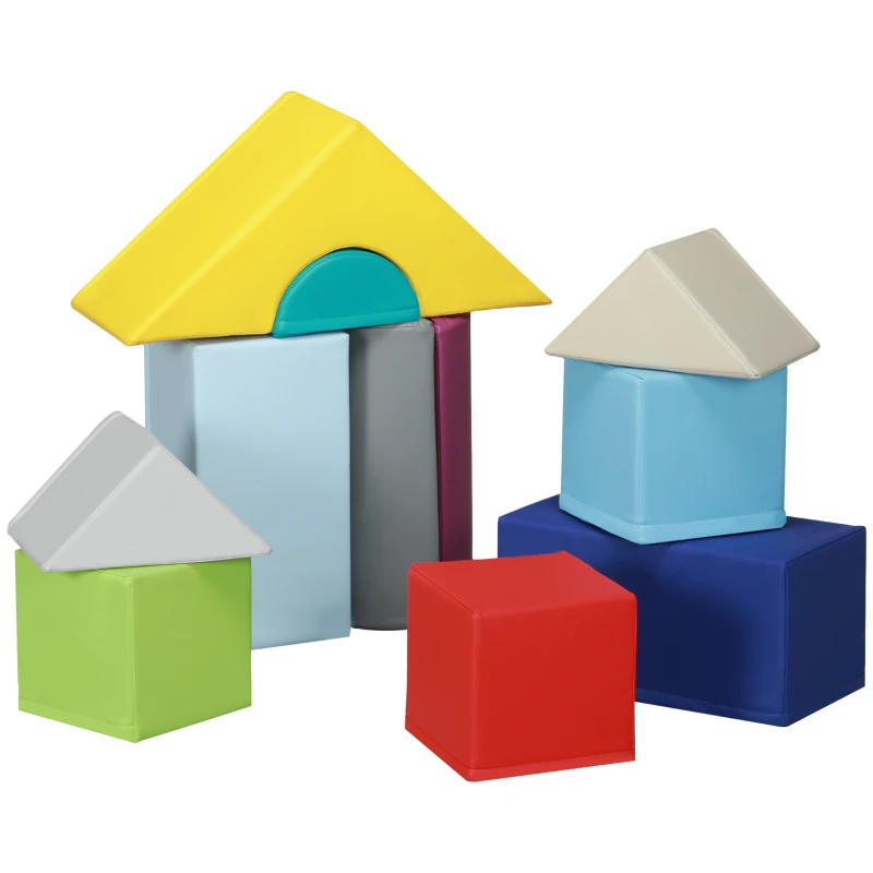 HOMCOM Set Costruzioni Morbide per Bambini 1-3 Anni con 11 Forme in PU e EPE Multicolore