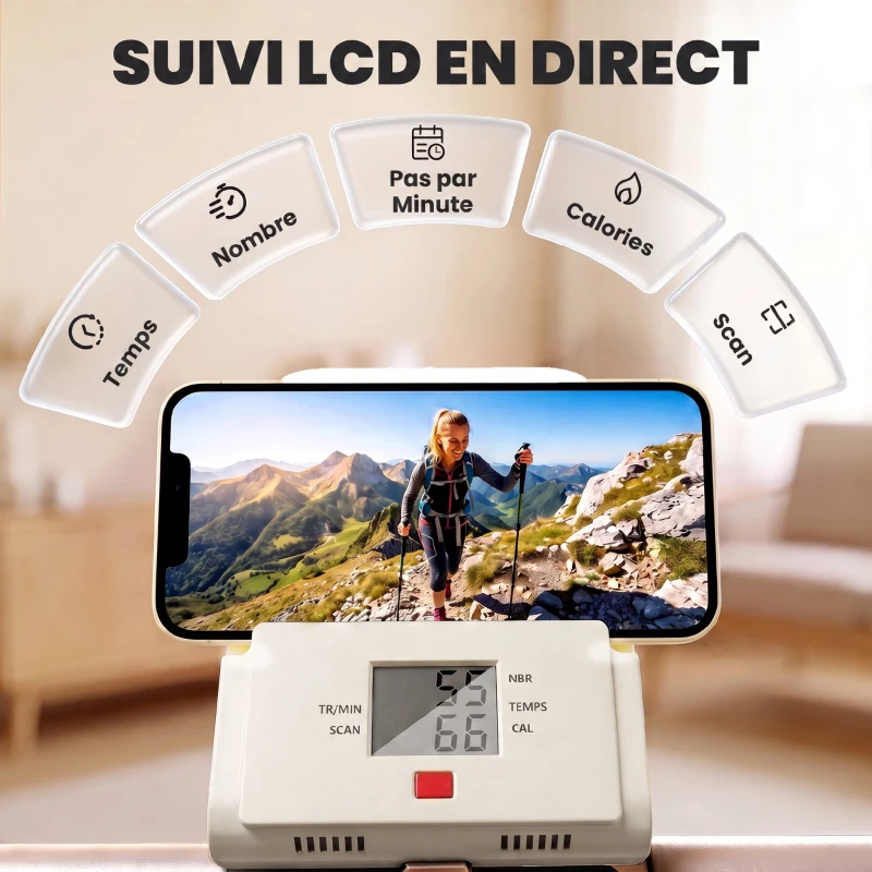SPORTNOW Stepper d'Escalier Pliable, 3 Niveaux de Résistance, Hauteur Réglable, Écran LCD, Charge 150 kg, 90x50x133cm, Blanc
