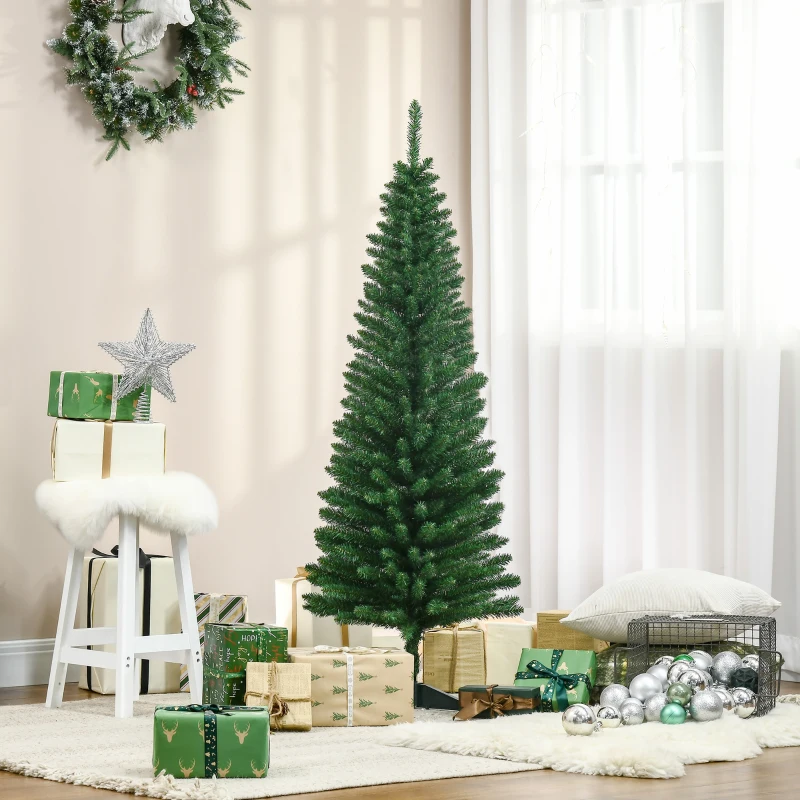 HOMCOM Albero di Natale Artificiale Slim 150cm con Supporto in Metallo 294 Rami