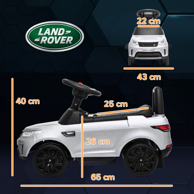 AIYAPLAY Macchina per Bambini con Licenza Land Rover 6V, Funzionamento Elettrico e a Spinta, Velocità 3km/h, Bianco
