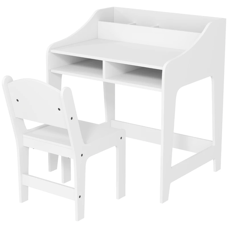 AIYAPLAY Ensemble bureau et chaise pour enfant 3 à 8 ans avec compartiments et étagères ouverts, blanc