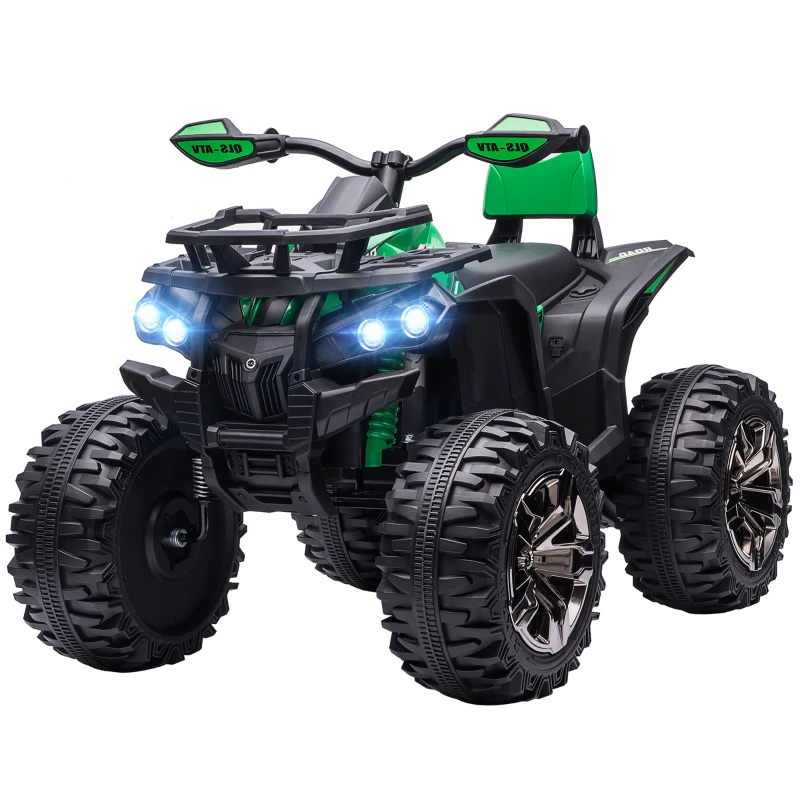 HOMCOM Quad Eléctrico para Niños 12V, Quad para Niños de 3–5 Años con 2 Motores, Velocidad 3–8 km/h, Música, Faros LED, MP3, USB, Tarjeta TF, Pedal, Avance y Retroceso, Verde