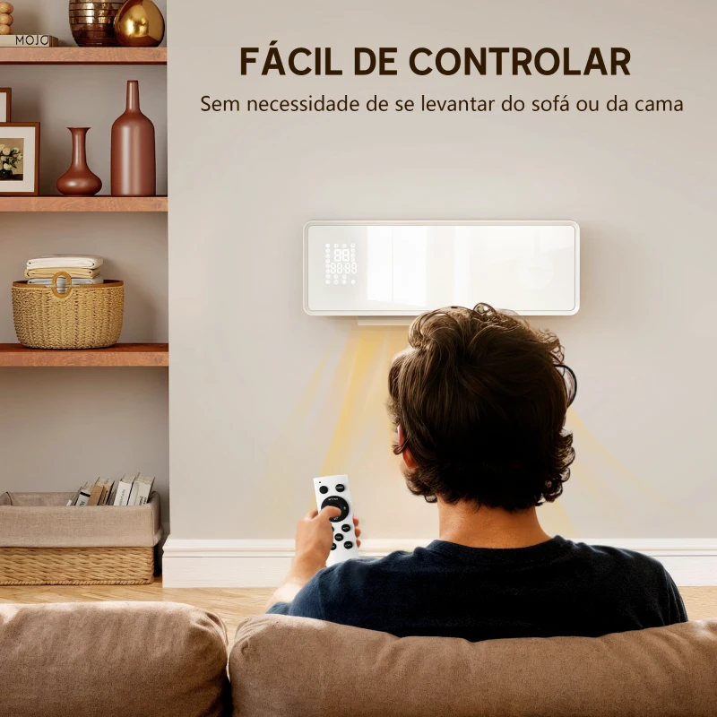 HOMCOM Aquecedor Elétrico Cerâmico de Parede 2000W com 3 Modos Temporizador Detecção de Janelas Abertas 54x18,7x12,3 cm Branco