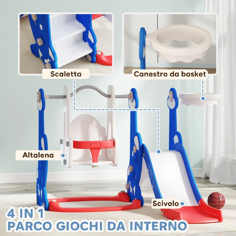 AIYAPLAY Scivolo per Bambini 4 in 1 con Altalena, Scaletta da Arrampicata e Cestino da Basket, 18-48 Mesi, Blu scuro