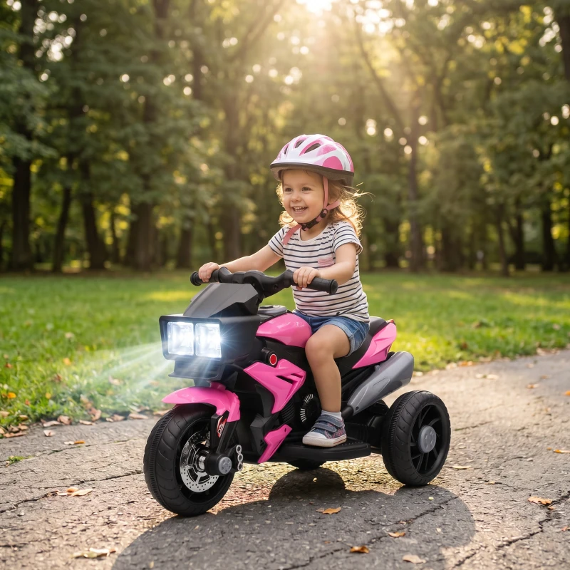 AIYAPLAY Kids Electric Motorcycle Ride-On Toy, 3-Wheel Battery-Operated Motorbike with Horn, Toddler Ride On Bike, Pink