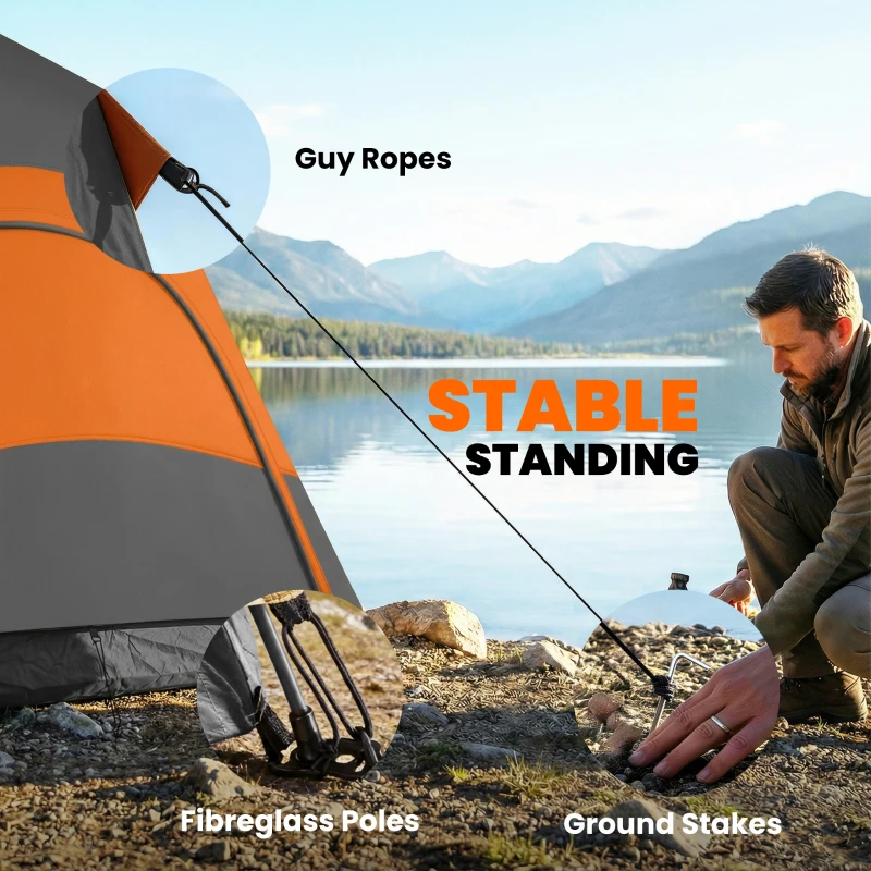 Outsunny 3 Man Instant Pop Up Tent with Rainfly, Portable Camping Shelter with Sewn-in Groundsheet, Carry Bag, Orange