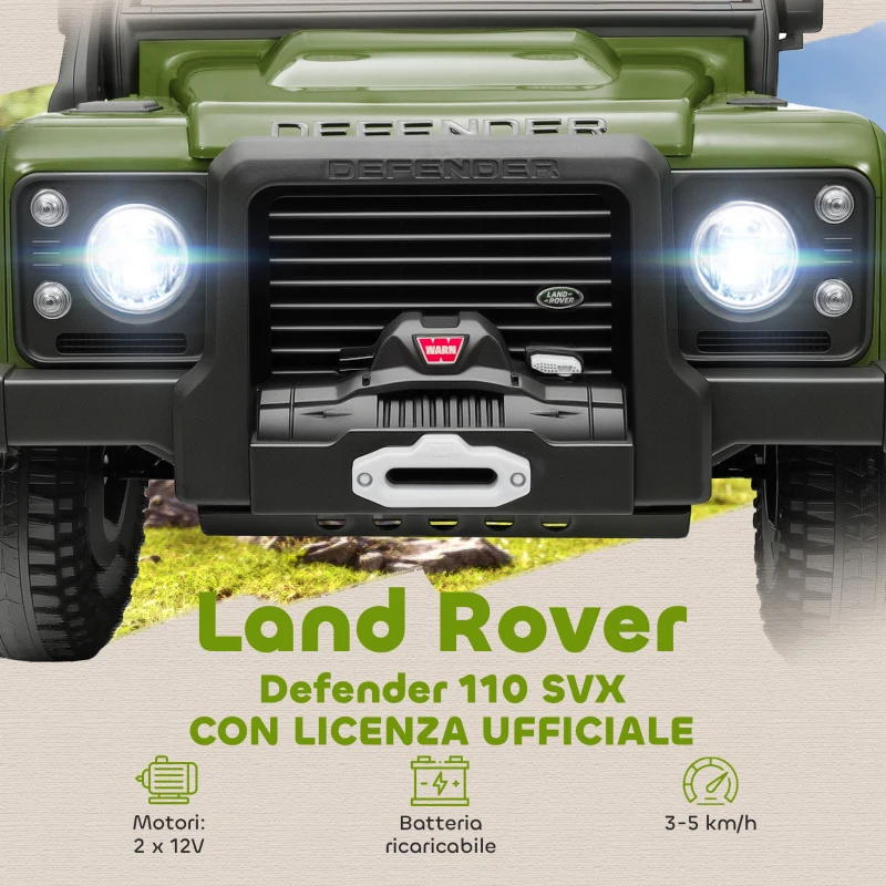 AIYAPLAY Macchina Elettrica per Bambini 3-5 Anni Land Rover Officiale 12V con Telecomando, Sospensioni, Luci LED, Verde