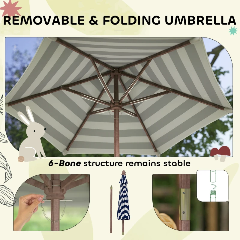 AIYAPLAY Outdoor Wooden Kids Picnic Table & Bench Set with Cushions and Umbrella, for Patio, Garden, Navy Blue