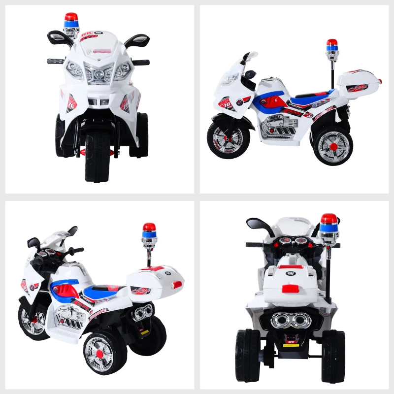 HOMCOM Moto Elettrica per Bambini da 3-5 Anni Motorino Elettrico Giocattolo 3 Ruote con Musica, Velocità 3KM/h, Luci 112×51×72.5cm