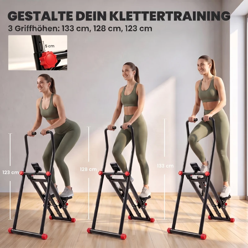 SPORTNOW Treppenstepper für Zuhause, klappbarer Vertical Climber mit 3 Widerstandsstufen, verstellbarem Lenker und LCD-Monitor