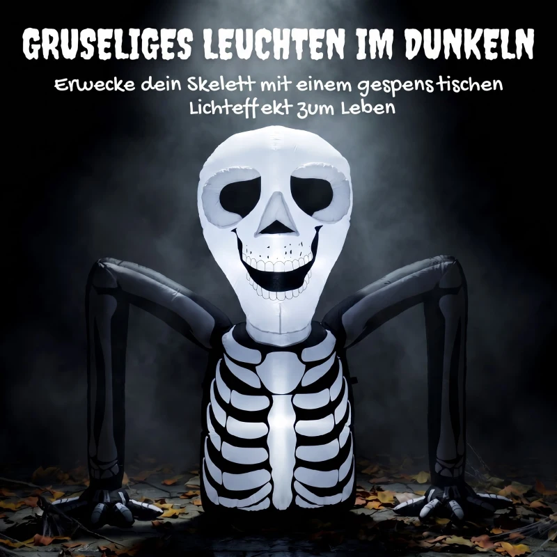 Outsunny Opblaasbaar halloween-skelet, kruipt uit de grond, met ledverlichting, griezeldecoratie voor binnen en buiten