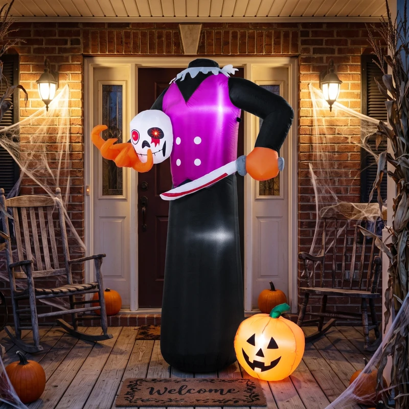 Outsunny 6 FT Halloween Inflatable Headless Skeleton, Blow Up Halloween Skeleton Decoration with LED Lights for Indoor Outdoor