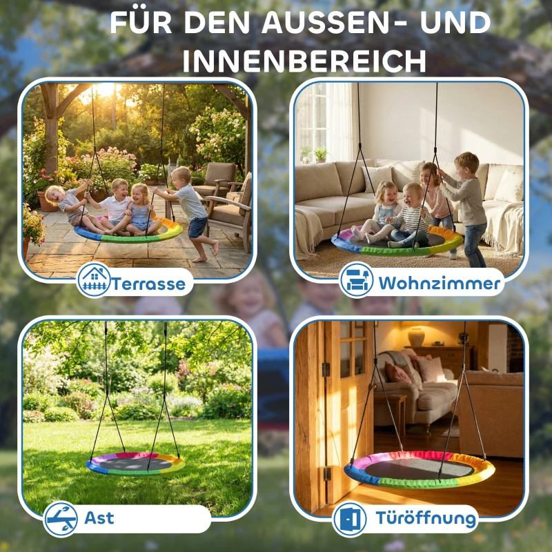 AIYAPLAY Nestschaukel Höhenverstellbar Hängeschaukel Ø 120 cm bis zu 300kg für 3-8 Jahre Kinder, 120 x 120 x 180 cm Mehrfarbig