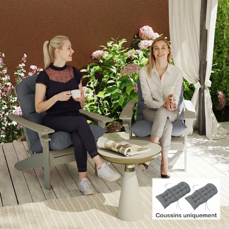 Outsunny Lot de 2 Coussin de Siège pour Chaise Adirondack avec Attaches Sécurisées, Design Capitonné Doux et Épais, Gris