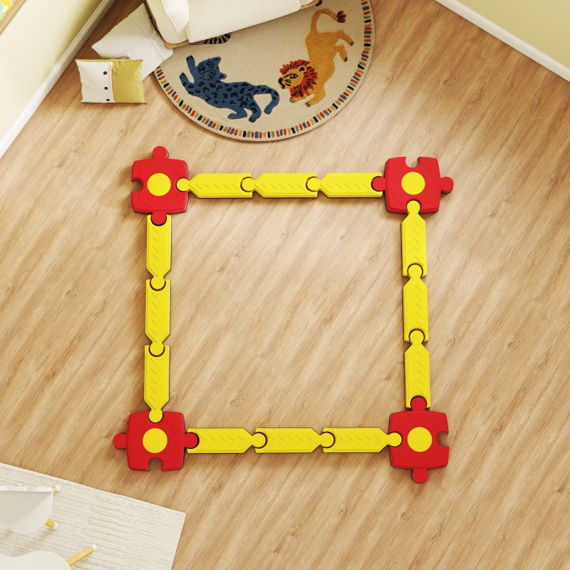 AIYAPLAY Kinder Balansbalk Set, vrij ontwerpbaar, kunststof, flexibele onderdelen, Geel+Rood