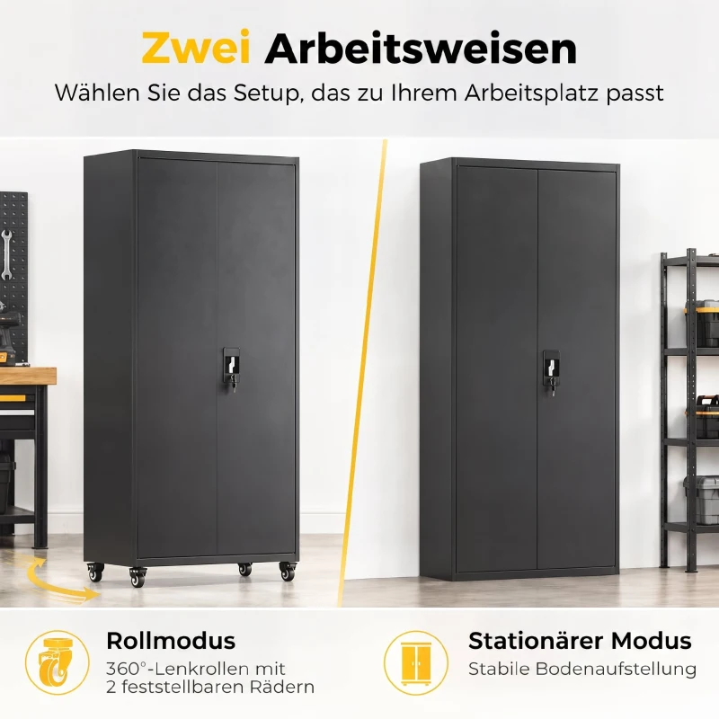 HOMCOM Szafa metalowa zamykana na kółkach, 5 regulowanych półek, ze stali, 80 x 40 x 180 cm Czarny
