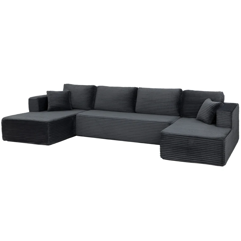 HOMCOM Modulaire U-bank met 2 chaise longues, corduroy slaapbank met schuim met hoge dichtheid en veerondersteuning, donkergrijs