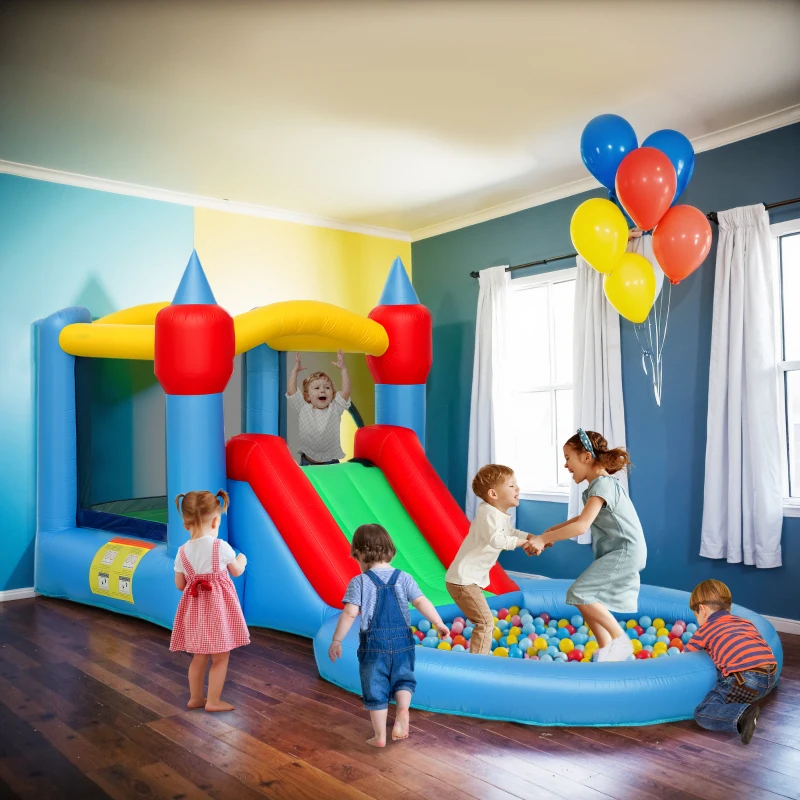 AIYAPLAY Castillo Hinchable 415x205x190 cm con Tobogán Foso de Bolas Canasta Inflador y Bolsa para Interior y Exterior