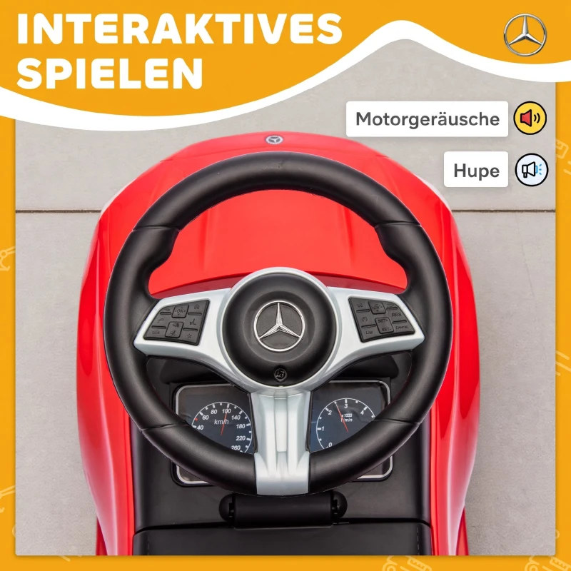 AIYAPLAY Mercedes-Benz C-Klasse loopauto met claxon, motorgeluiden en opbergruimte, 18-36 maanden, rood