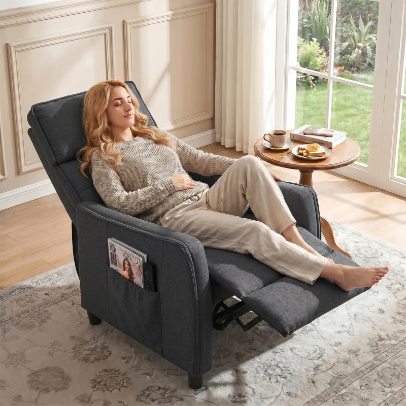 HOMCOM Poltrona Massaggiante e Reclinabile a 160° con Poggiapiedi e Telecomando, 69x93x104 cm, Effetto Lino Grigio Scuro