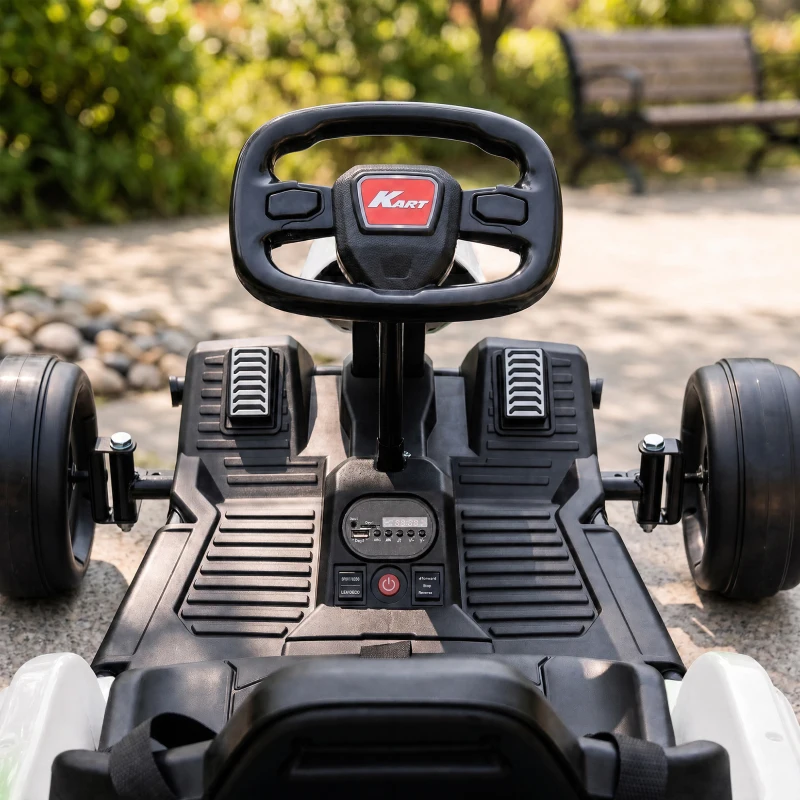 AIYAPLAY 24 V Elektro Go-Kart für Kinder Bis 18 Km/h Gokart mit Drift-Funktion, Drift-Kart mit 2 Motoren verstellbar Sitz Weiß