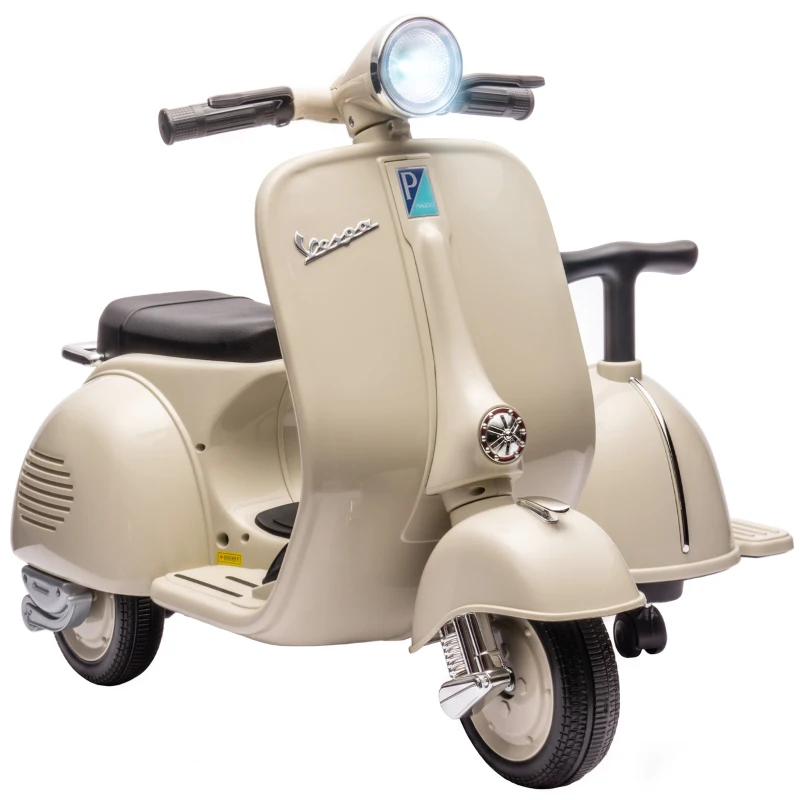 AIYAPLAY Moto Électrique Enfants sous Licence VESPA 6V 2 Places, Vitesse 3-5 Km/h, Démarrage Progressif, Crème