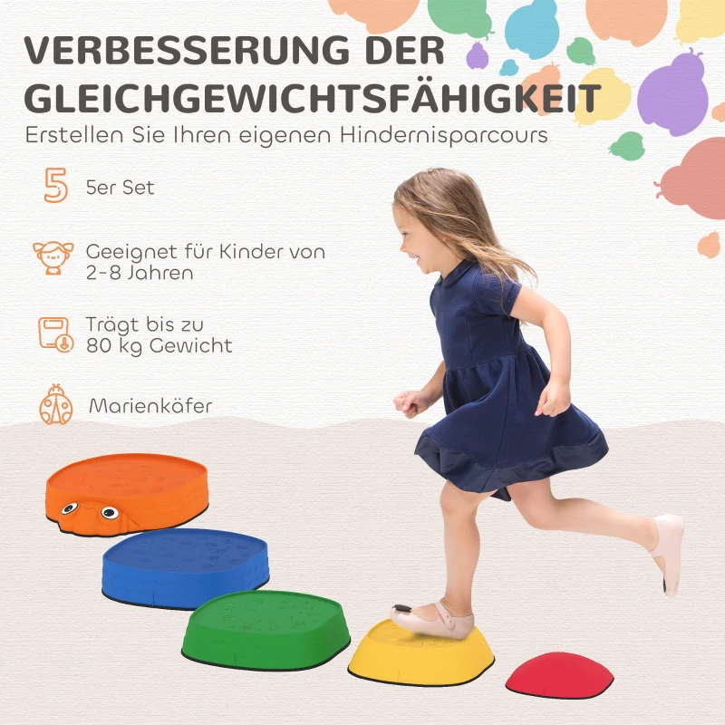 AIYAPLAY Balanciersteinen voor Kinderen 5 Stuks Antislip Stapelbaar 2-8 Jaar voor Binnen Buiten