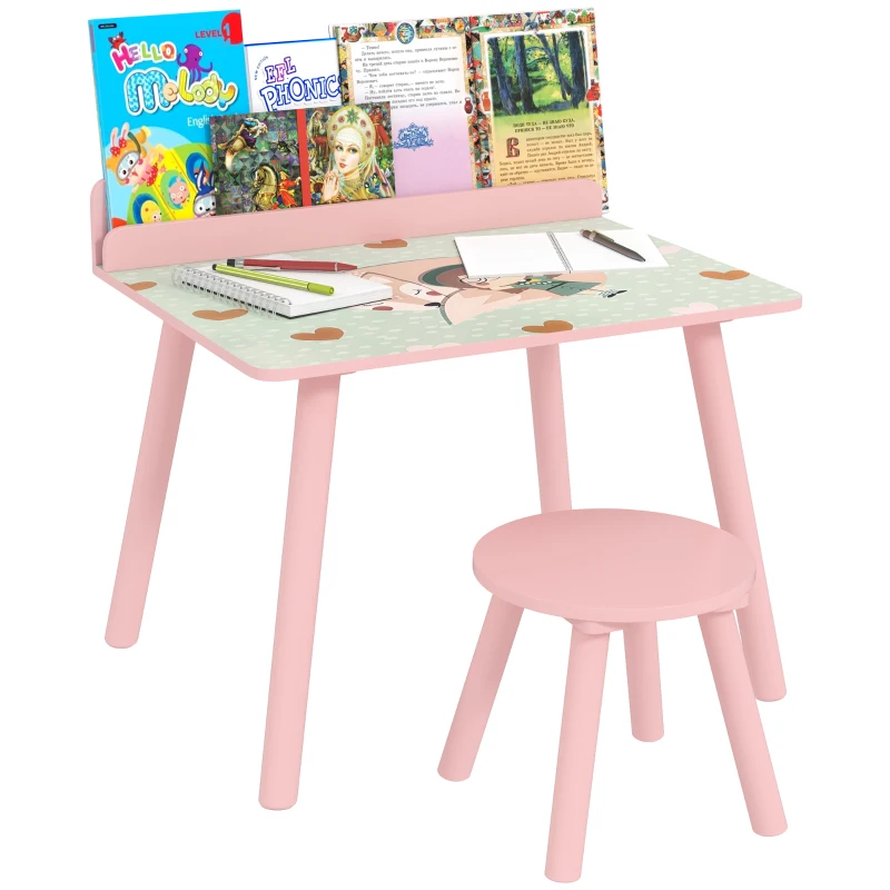 AIYAPLAY Ensemble table et chaise enfant table pour enfant avec chaise avec porte-livres motifs d'ours pour enfants 3-8 ans rose
