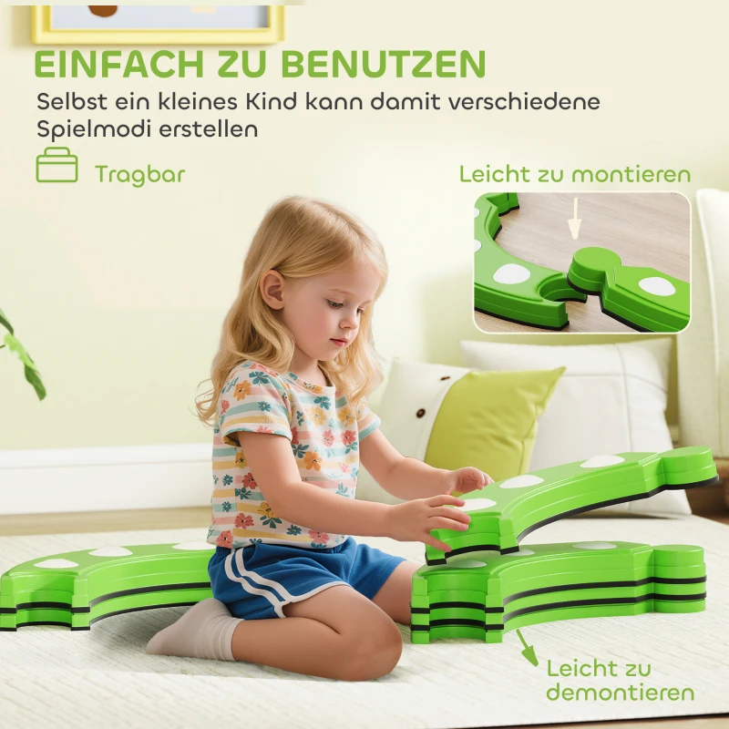 AIYAPLAY Balancebalken, 6 gebogene Segmente, sensorische Erhebungen, 50 kg Tragkraft, Grün