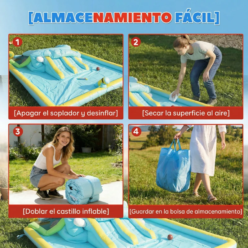 AIYAPLAY Castillo Hinchable Acuático 7 en 1 con Soplador 2 Toboganes Trampolín Piscina Canasta Columna de Boxeo 426x360x198 cm