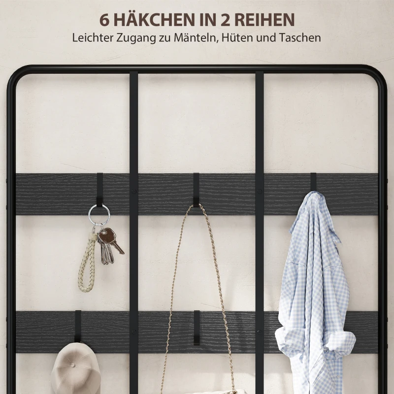 HOMCOM 3-in-1 kapstok met haken, bankje en schoenrek, metaal & spaanplaat, zwart